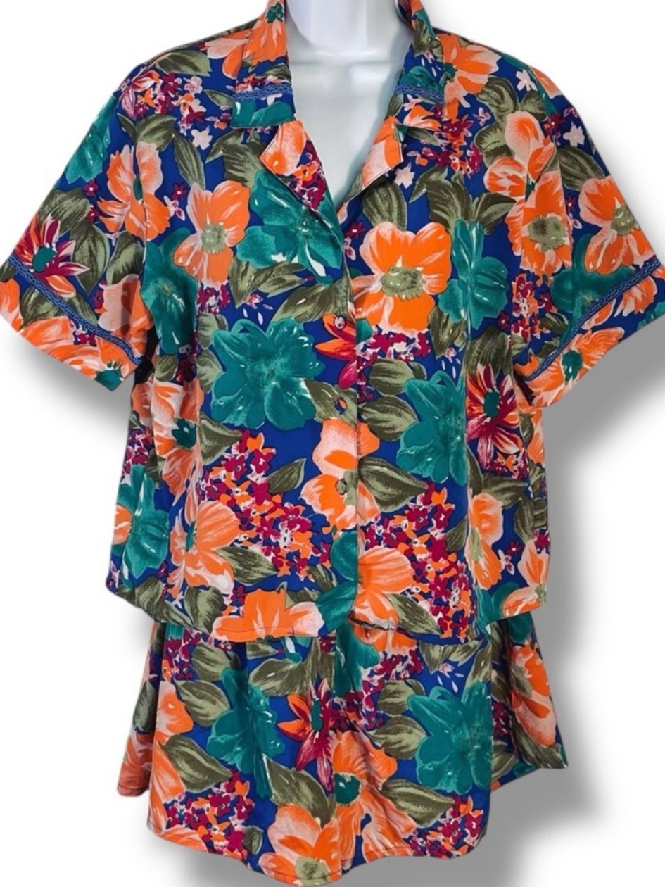 Vintage 90s Victoria's Secret Gold Label Floral Satin Pajamas Shorts Top Small